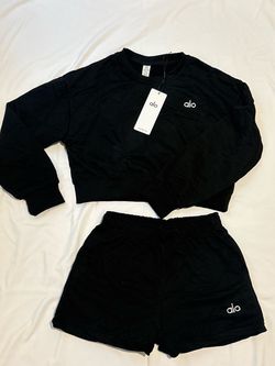 Alo Women’s Black 2-Piece Sweatsuit Set Crewneck Sweatshirt & Pants M