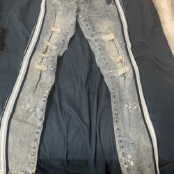 Light Blue Striped Light Blue Skinny Jeans | Size 28