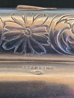 Antique Hand Tooled Victorian Style Scroll on Sterling Silver 3 Cigar Carrying Case