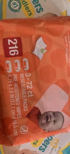 2 pampers and 1,3 pack of baby wipes