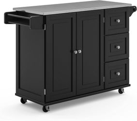 Rolling Kitchen Island with Stainless Steel Counter  top