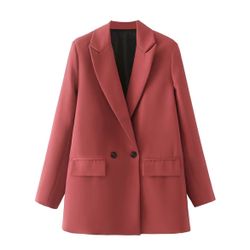 Red Double Breasted Office Blazer Coat Women