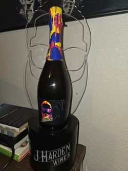 Signed James Harden Wine Bottle & Stand