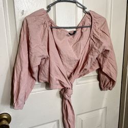 Shein Women’s Top Size L Pink Ribbon Open Chest