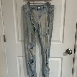 Girls Jeans Size 14 Ripped Skinny Light Wash 