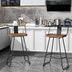 30" Bar Stools Set of 2 Swivel Counter Height Stools with Backrests Indurstrial Metal Bar Stools