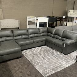 Grey Leather Sectional 