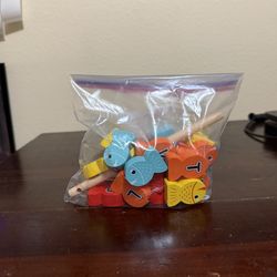 Kids Learning Toy - Fishing for Letters Wooden Magnetic Fish and Pole