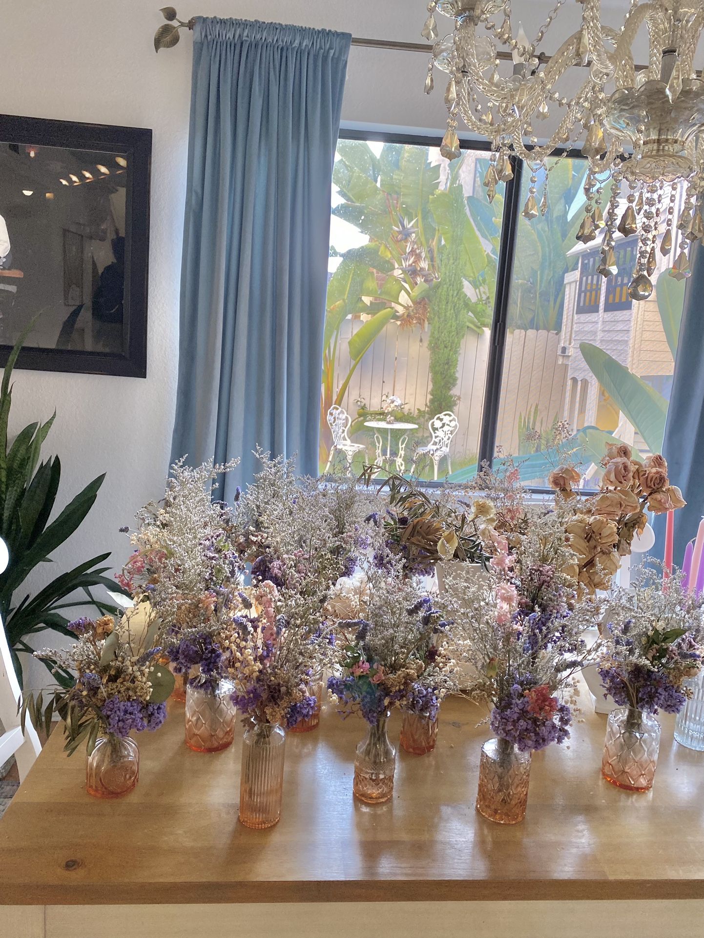 Bud Vases With Pre-arrangements of Dried Flowers (with Candles Option)
