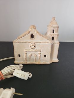 Vintage '88 Ceramic 5.5"T Mission Church Luminary w/ Electric Cord & Bulb