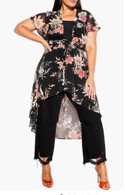 Anthropologie Ember Long Sheer Floral Flutter Short Sleeve