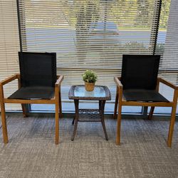 3-Piece Outdoor Patio Set, 2 Chairs + Glass Table, Weather-Resistant Design. Perfect for patio, garden, deck, or backyard use. Durable, sty