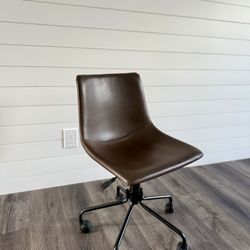 Faux Leather Brown 360 degrees Swivel Office Chair/Vanity Chair (Assembled)