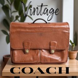 Authentic Vintage Coach 532 British Tan Leather Briefcase Work Bag w Strap Rare