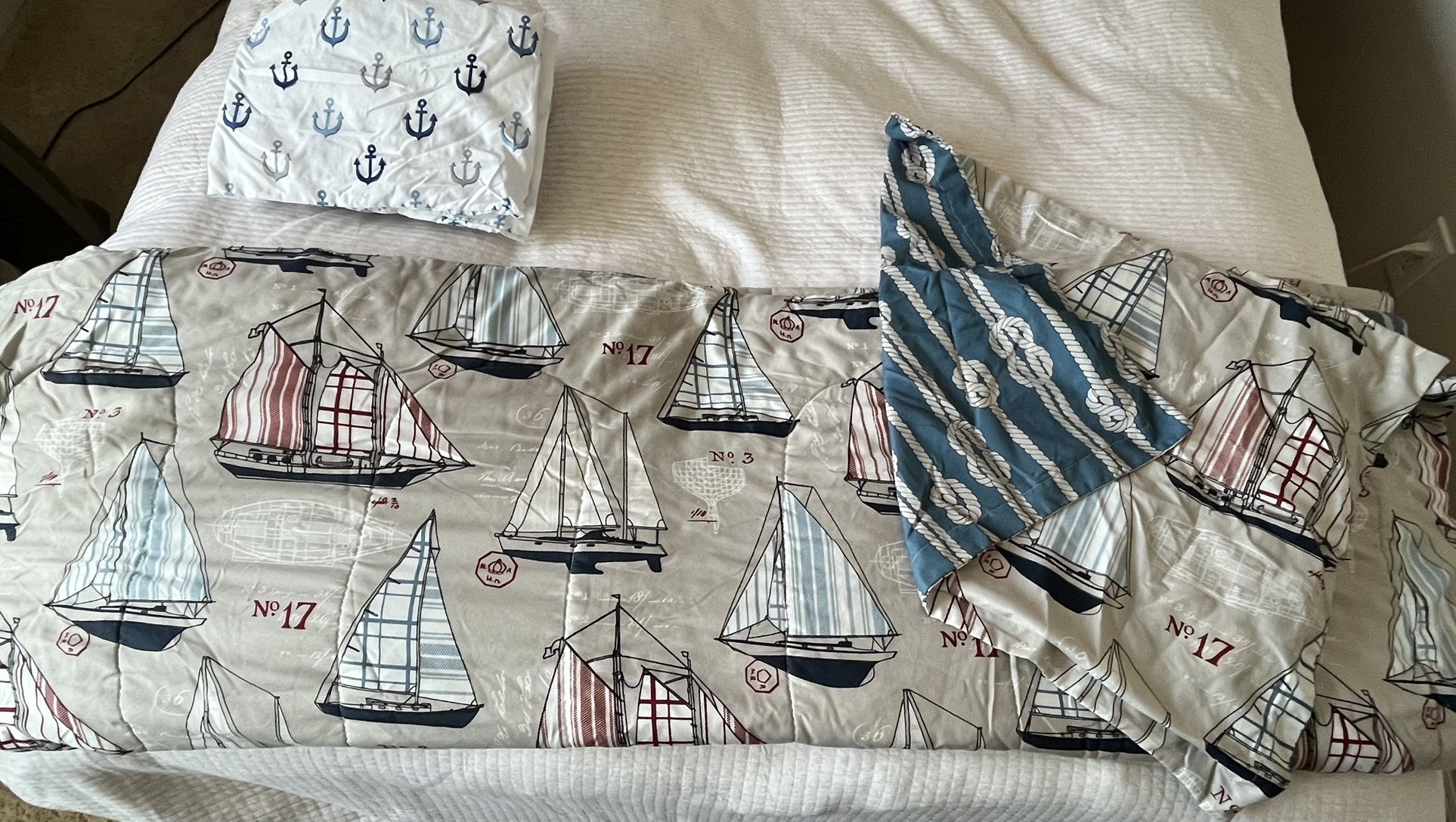 Twin Bedding, Comforter And Sheets/ Nautical/ Sailing Theme