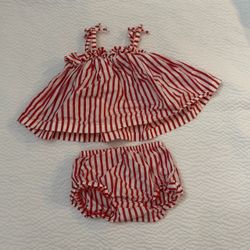 Baby Girl Red Striped Top and Bloomers Set 6M