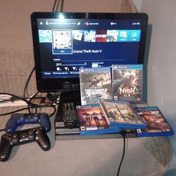 PS4 With Games And Controllers With Small TV