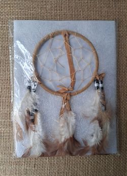 Faux Leather & Feather Brown and White Boho Dreamcatcher Wall Decor