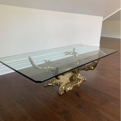 BRASS BONSAI COFFEE TABLE BY WILLY DARO, BELGIUM 70’s mid century modern   60” x 30” glass