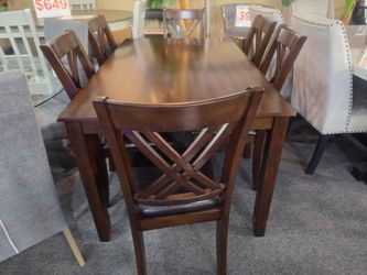 BRAND NEW BROWN DINING TABLE (60"×36"×30")+ 6 CHAIRS