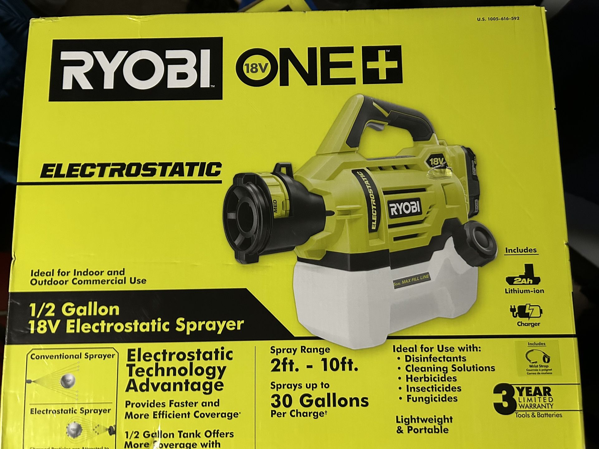 Ryobi 18V 1/2 Gallon Electrostatic Sprayer Kit