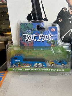 Acme 1/64 scale diecast Rat Fink Hauler with Cobra Super Snake