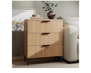 Granille Wood Night Stand Fluted Dresser for Bedroom 3 Drawers End Tables Nightstand, Storage Modern Side Table Natural Wood Bedside Table