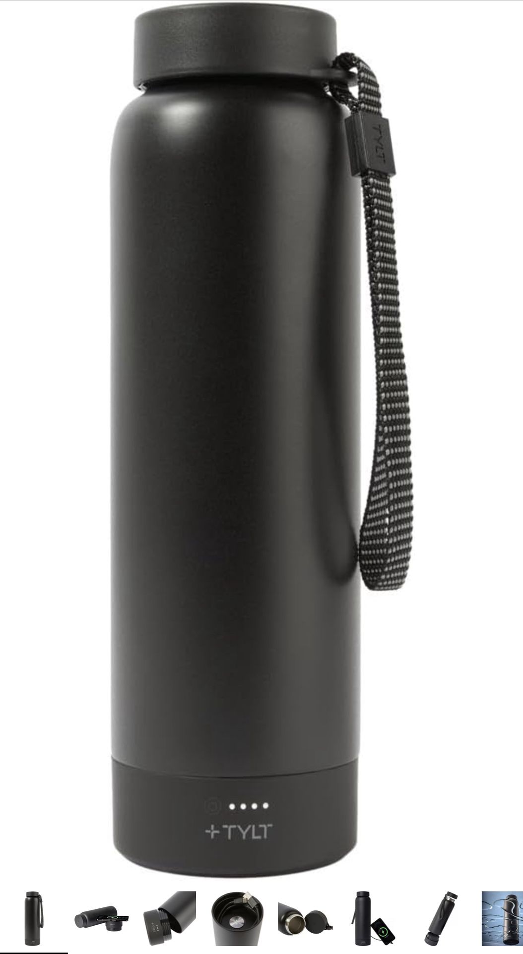 TYLT Power Bottle 2.0 24oz Stainless Steel Wide Mouth Water Bottle Removable 5700mAh Magnetic Portable Power Bank Dishwasher Safe Cup Holder Compatibl