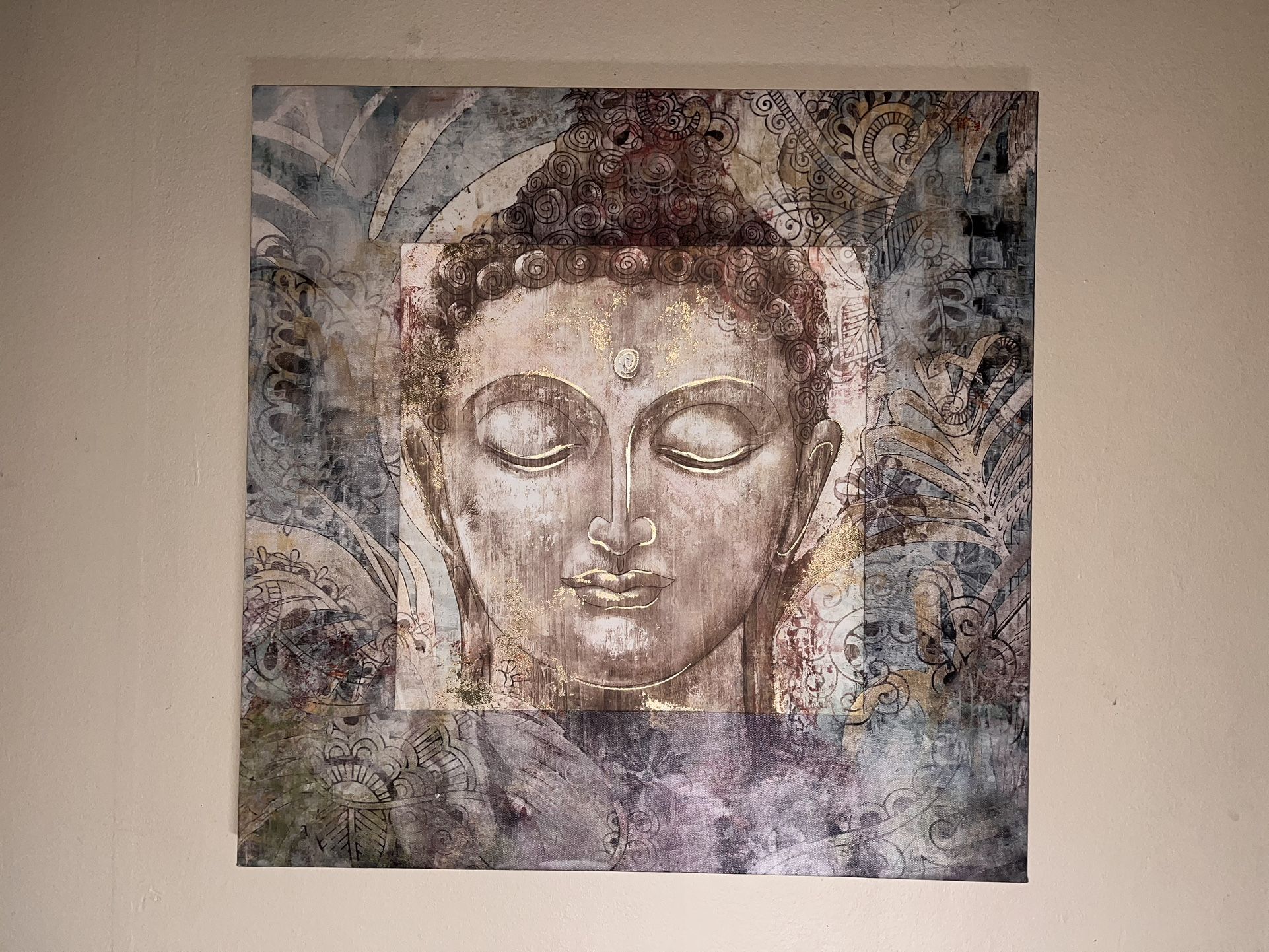 Buddha canvas framed artwork 23.5”x23.5”