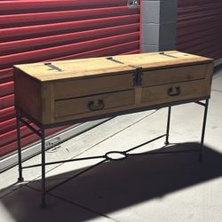 Rustic Pine Wood & Iron Console Table