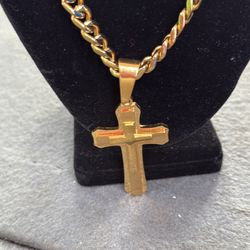 Stainless Steel Necklace & Bracelet Set with Cross Pendant
