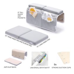 Bath Kneeler and Elbow Rest Pad, 1.75 inch Extra Thick Baby Bath Kneeling Pad and Elbow Pad for Bathtub. Bath Tub Elbow Pad with Infant Toy and Baby A
