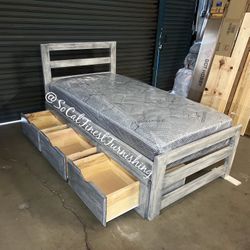 Twin Bed With Drawers And Mattress 