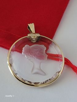 14K Vintage Yellow Gold Carved Face Clear Intaglio, Woman Bust Design Pendant, Solid Gold - Made in Italy! 👌🎁Post Tags: Dije de Oro