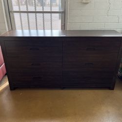 Brown Wood Finish 6-Drawer 63 in. x 15.7 in. x 33.1 in. Dresser, Wooden Chest of Drawers for Bedroom