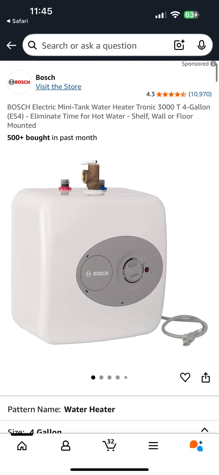 4 Gal Water Heater Tank BOSCH ES 4-1M WIR $180