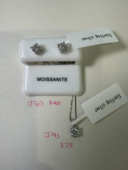 Pair of Moissanite Earrings and Matching Necklace