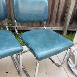Retro Chrome/Faux Leather Blue Dining Chairs