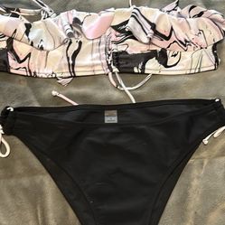 Marble Print Bikini Top and Black Bottom
