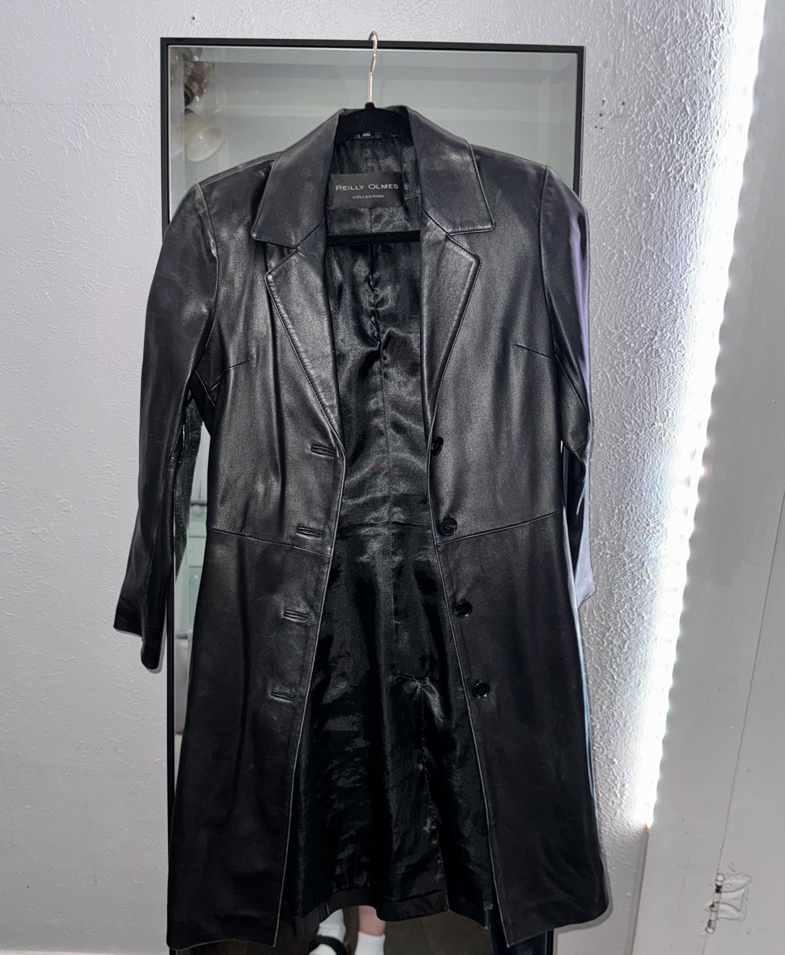 Reilly Olmes Women’s Black Leather Trench Coat – Size 2