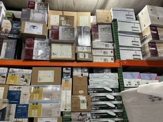 Pendant lights, Outdoor lights, Chandeliers, Ceiling Fans. Faucets, light bulbs, Vanities $50-$1200