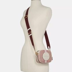 Mini Dempsey Camera Bag In Signature Jacquard With Coach Patch And Heart Charm