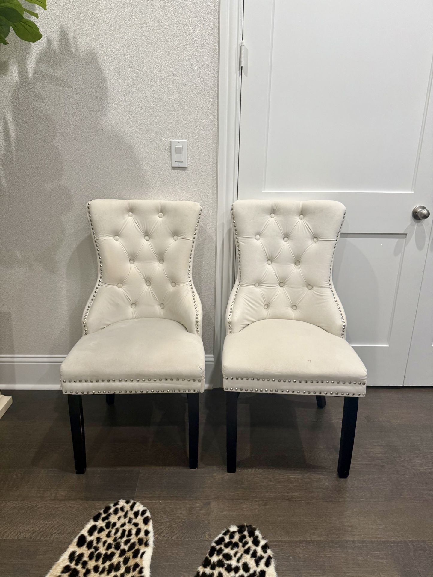 2 Cream Velvet Dining Chairs!