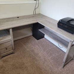 Grey wood tone L Shaped computer desk Like New