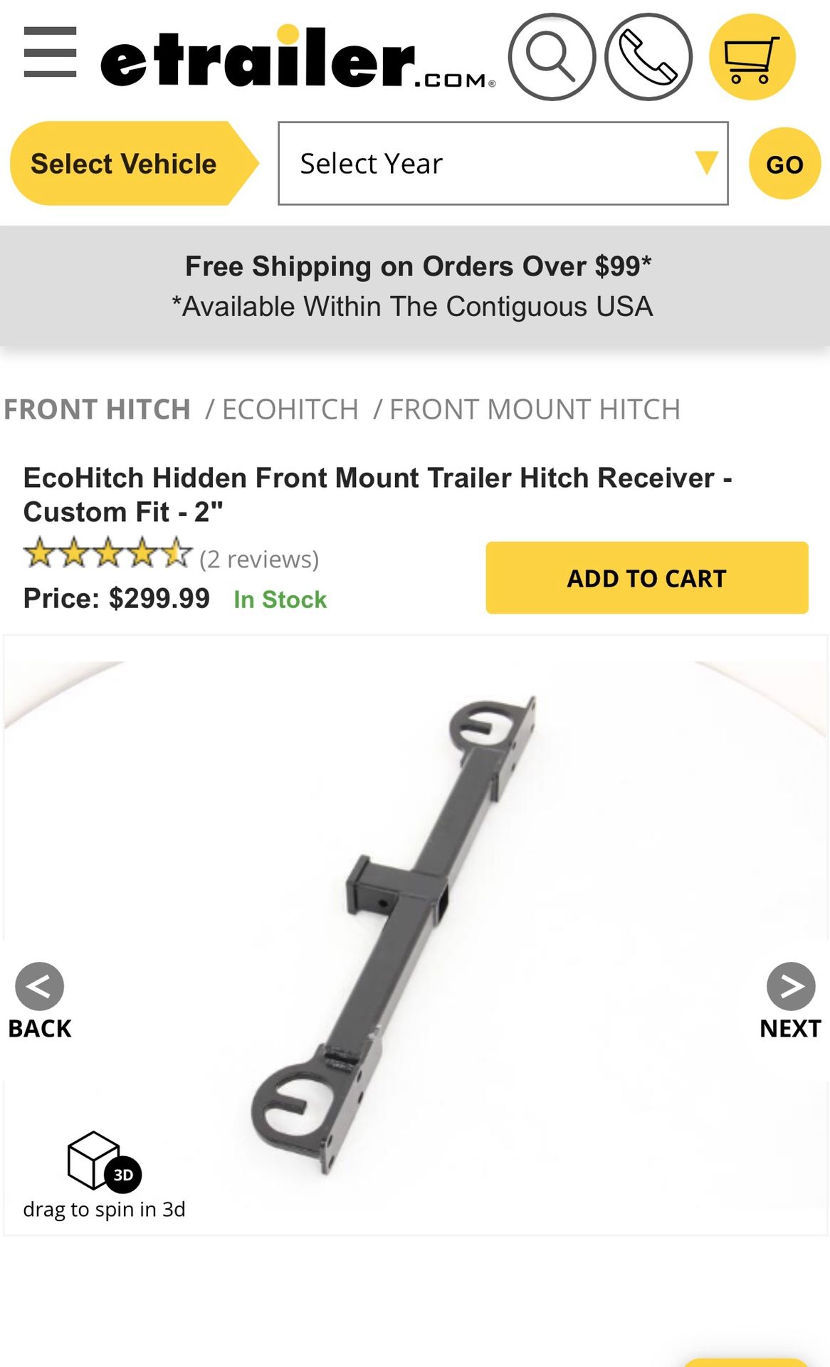Front hitch receiver Dodge Ram (New)
