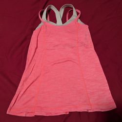 Lululemon 2-1 Tank Top Built-in Sports Bra Size 4 Pink Camo Beige With Cream Stripes