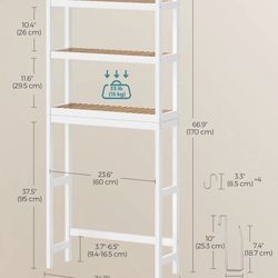 SONGMICS Over The Toilet Storage 3-Tier Over Toilet Bathroom Organizer w/ Adjustable Shelf - Beige / White
