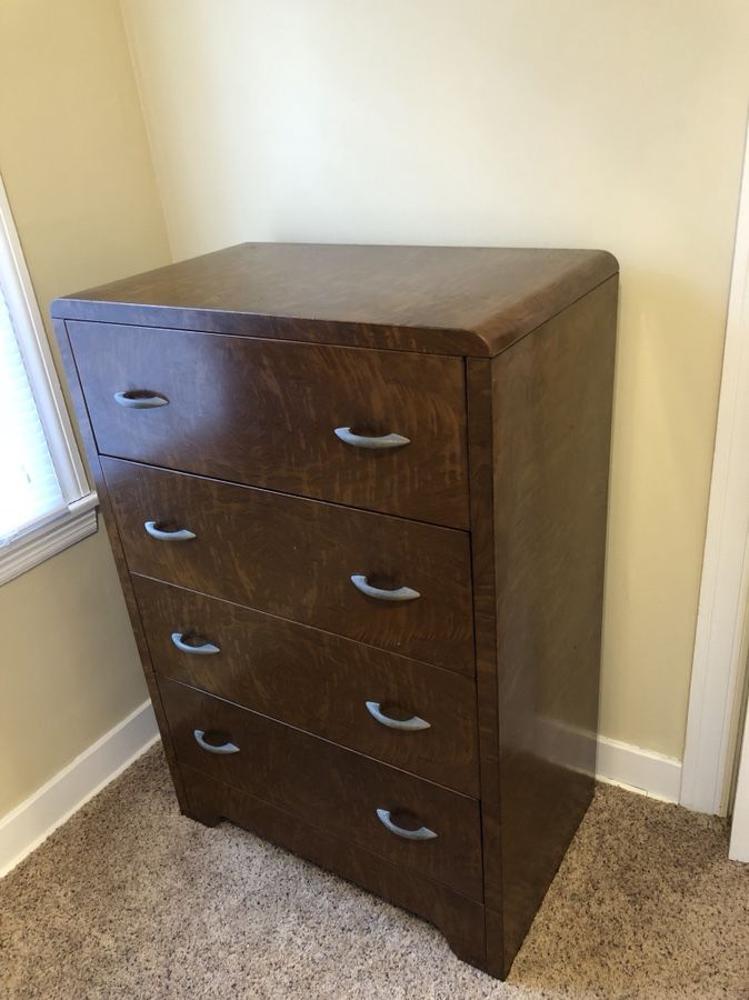 Vintage Art Deco Joseph Turk Metal 4 Drawer Dresser Faux Wood