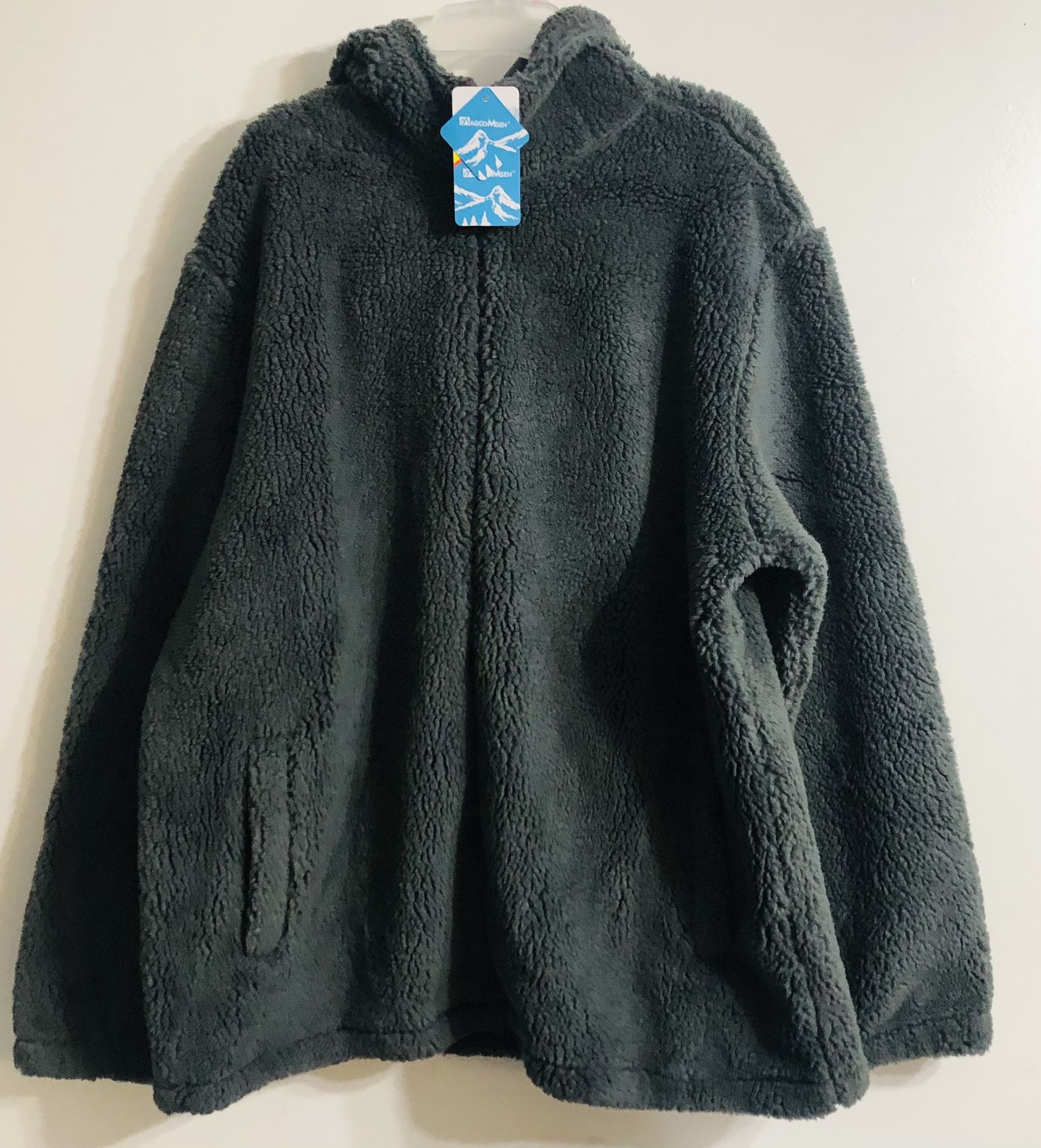 Magcomsen men’s fluffy fuzzy sherpa fleece jacket coat hoodie gray.2X