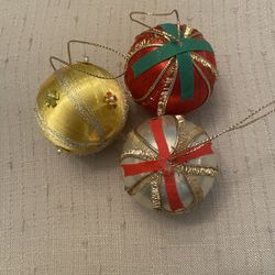 Vintage Satin Styrofoam Christmas Balls Ornaments  Lot Of 3